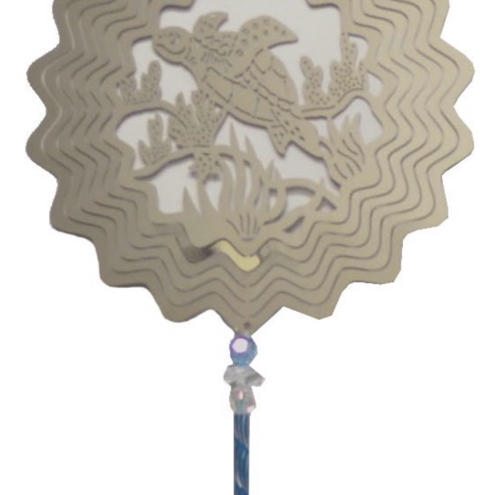 Silver Turtle Wind Spinner with Blue Accents